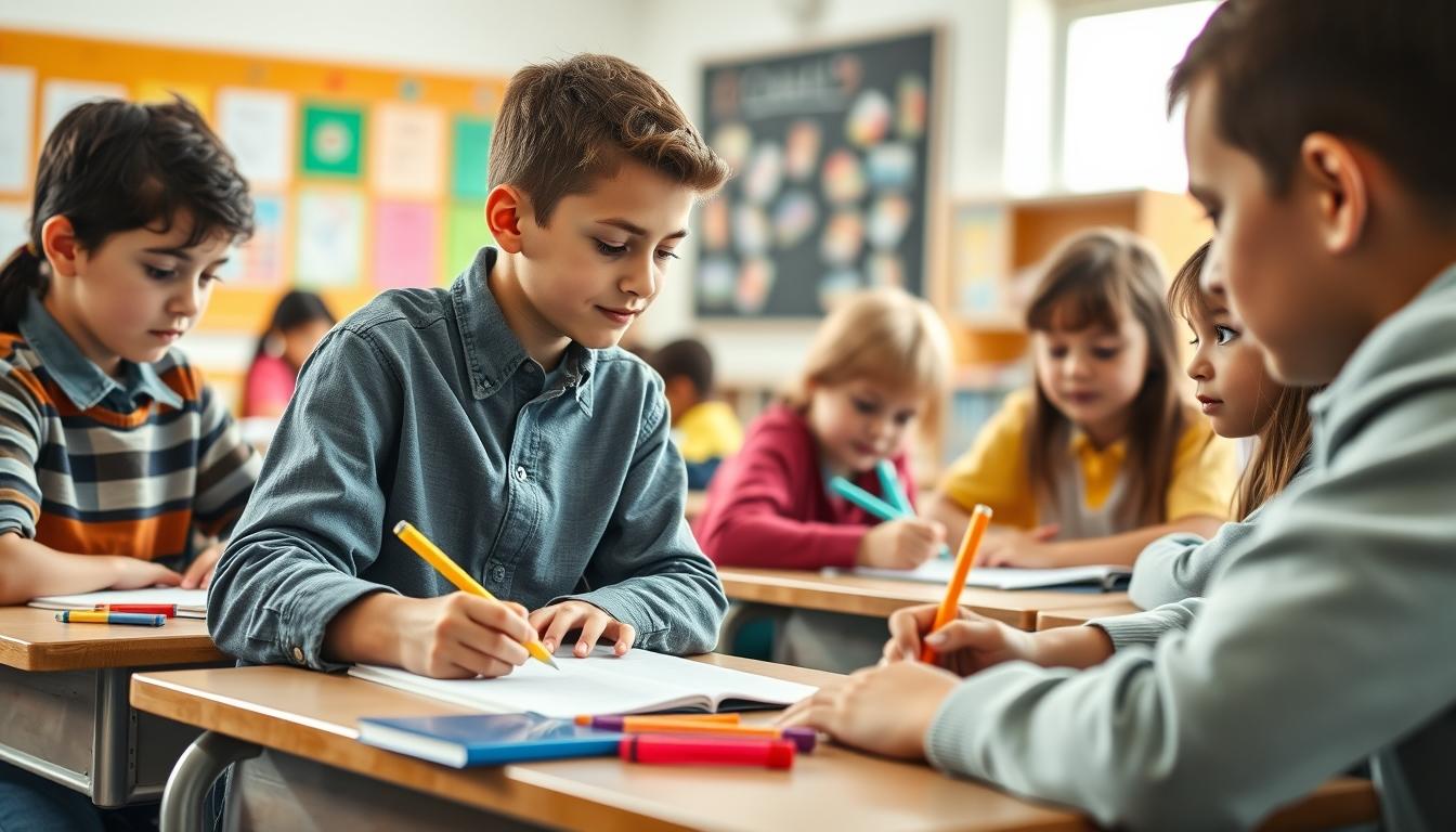 Student using learning strategies while studying